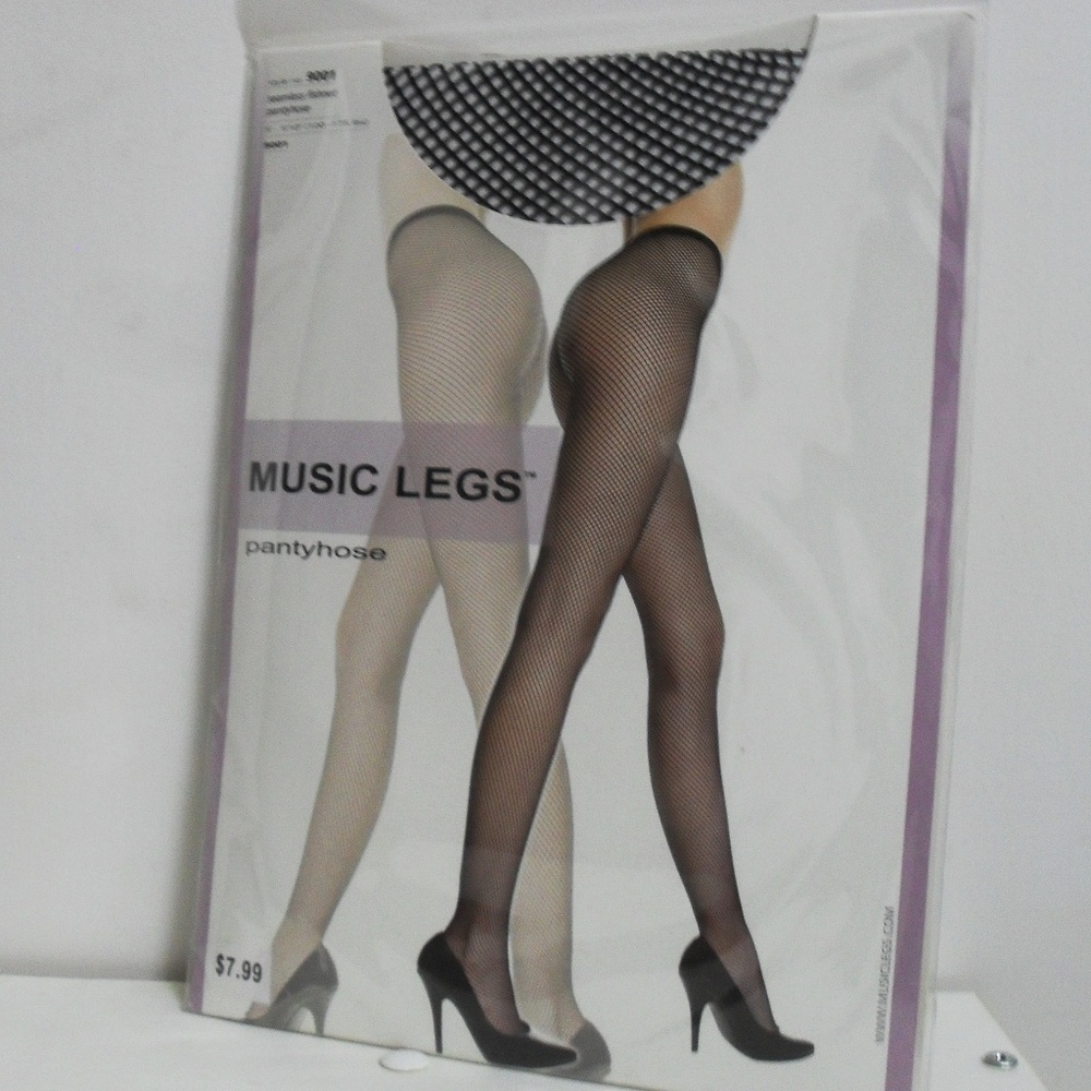 Music Legs Black Fishnet Pantyhose NWT OS